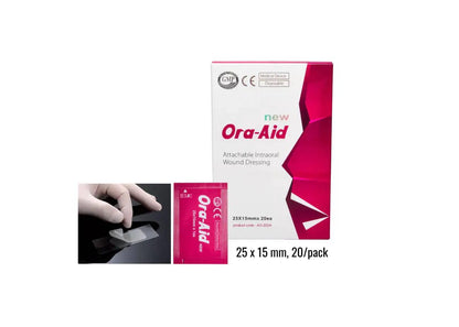 Ora-Aid attachable intraoral wound dressing packaging.